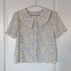 NET Floral Button-Up Blouse with Peter Pan Collar (NWOT)